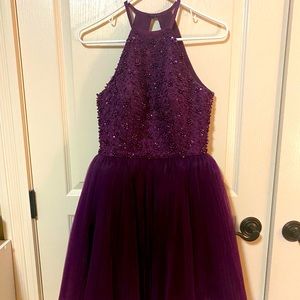 Purple Beaded Homecoming Dress